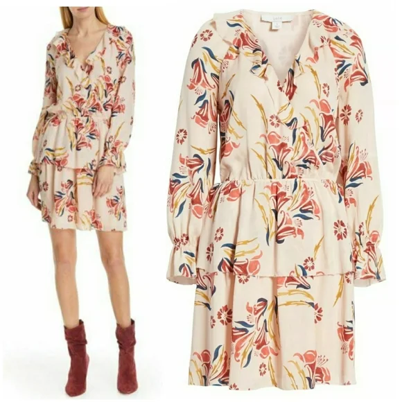 Joie  Floral Long Sleeve Ruffled Mini A-Line Dress - Picture 2 of 16